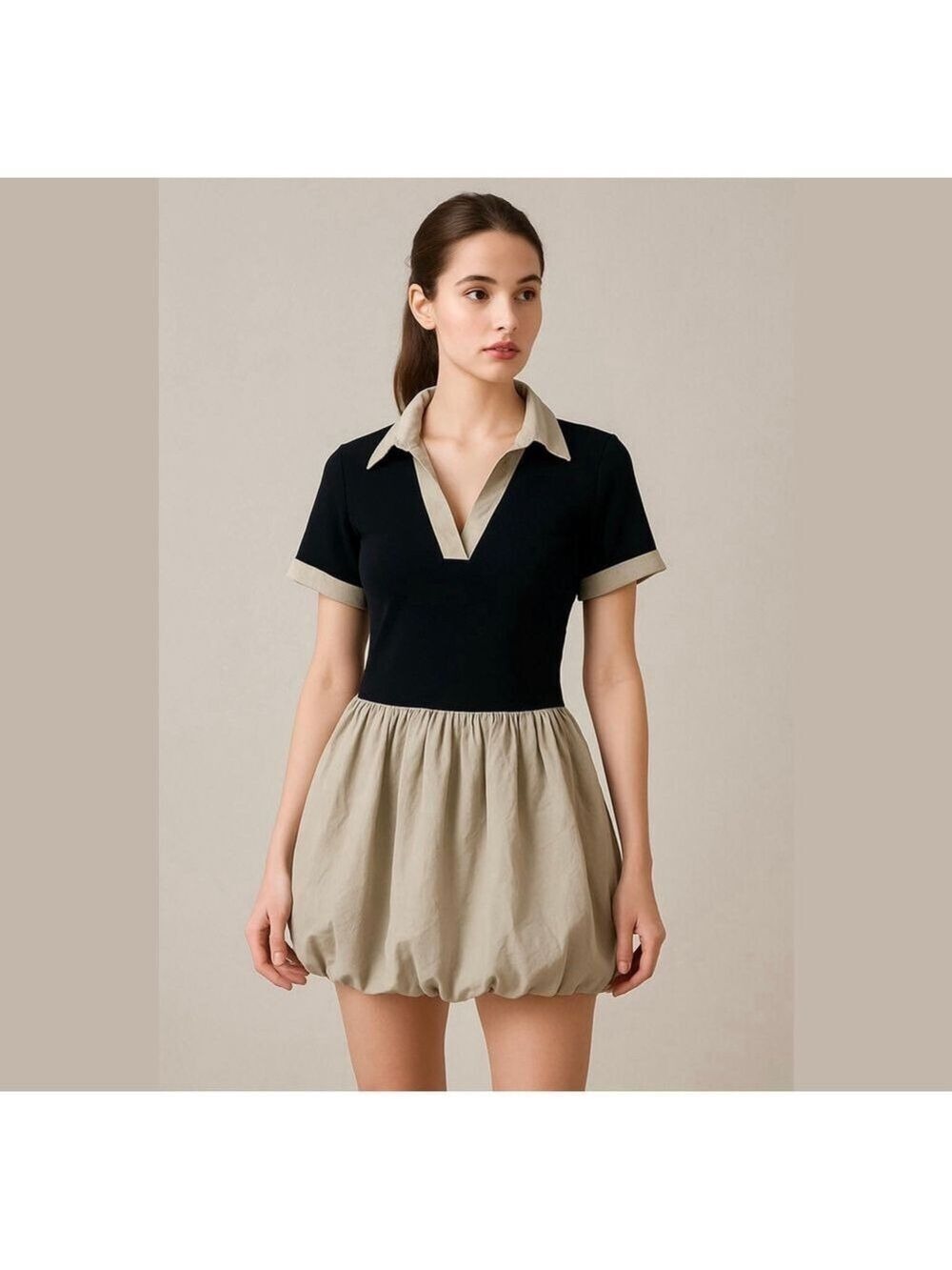 Say What NYC Cotton Black and Khaki Green mini Dress Bubble skirt Sz XL